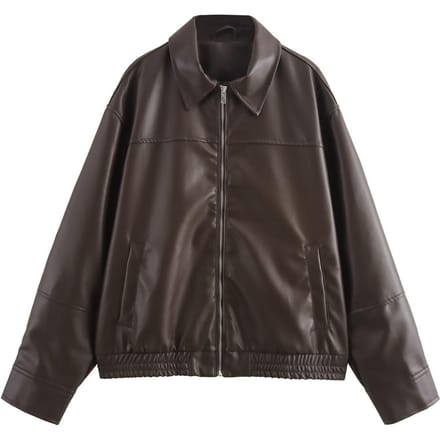 Dames Effen Kleur Lange Mouwen Imitatieleer Pilotjack M bruin