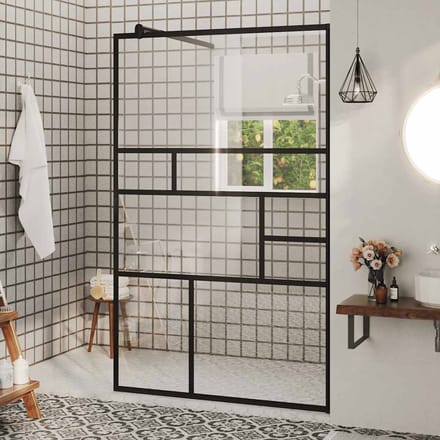 vidaXL - Inloopdouchewand - 100x195 - cm - ESG-glas - transparant - en - zwart