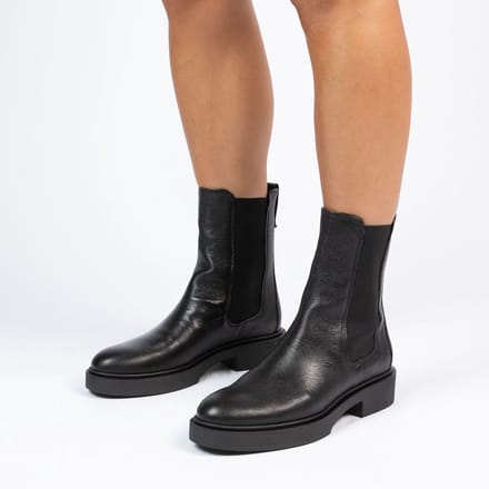 Manfield - Dames - Zwarte leren chelsea boots - Maat 37