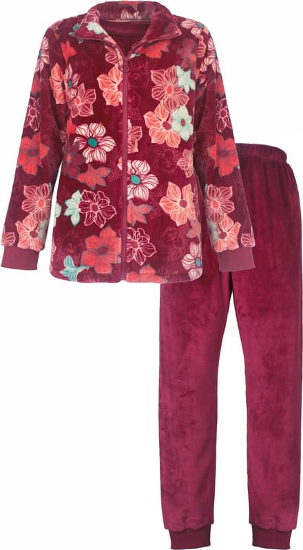 Tenderness Dames Huispak - Fleece - Gebloemd - Rood - Maat L