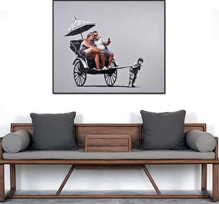 Allernieuwste.nl® Canvas Schilderij Banksy RIKSJA TOERISME - Graffiti Art - Kleur - 40 x 50 cm