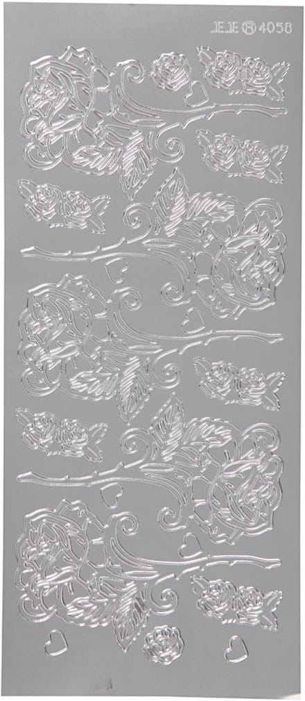 Stickers, rozen, vel 10x23 cm, zilver, 1 vel