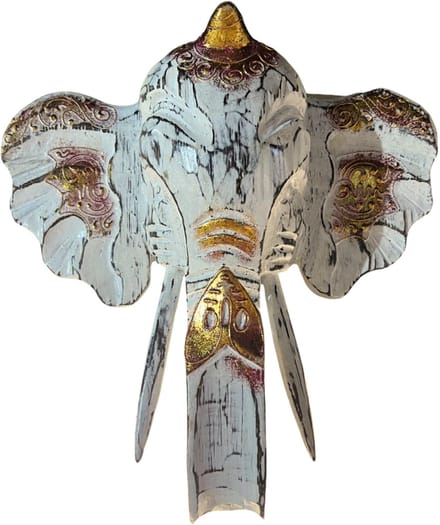 Balinees Olifanten Hoofd - Wit - 25cm - Muurdecoratie