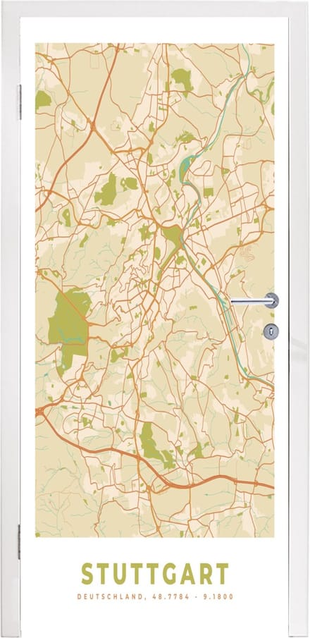 Deursticker Plattegrond - Stuttgart - Vintage - Kaart - Stadskaart - 90x235 cm - Deurposter