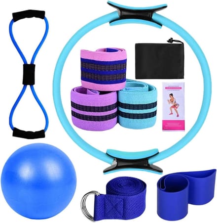 Pilates set - Oefenmateriaal - Thuis trainen - Complete uitrusting - 11-delig - Blauw