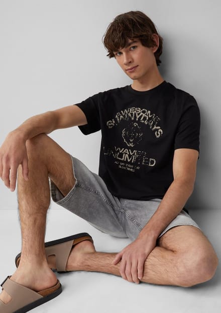 Basic T-shirt met ronde hals en print QS