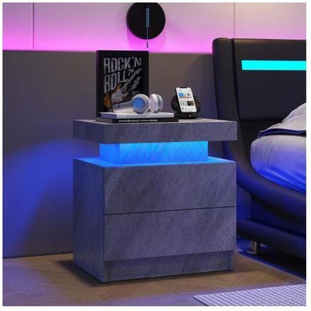 Table de chevet LED - MUVOE - Moderne - 2 Tiroirs - Gris foncé - Multicolore réglable gris