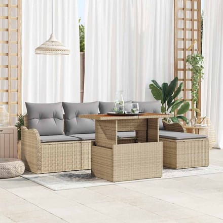 vidaXL - Tuinbank - Set - 6 - st - Beige - en - Lichtgrijs - poly - rattan