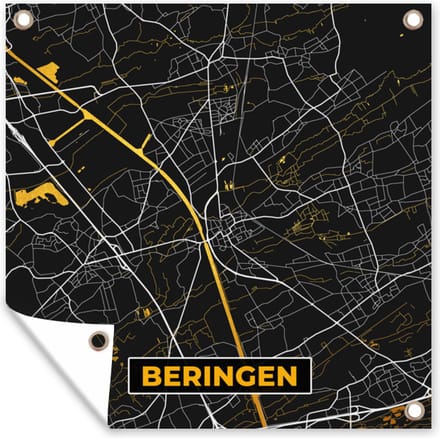 Tuindoek Kaart - Black & gold - Beringen - Plattegrond - Stadskaart - 100x100 cm