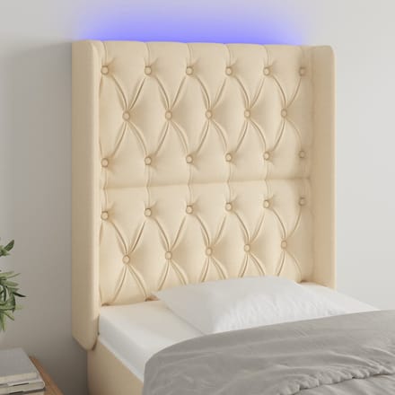 vidaXL - Hoofdbord - LED - 83x16x118/128 - cm - stof - crèmekleurig