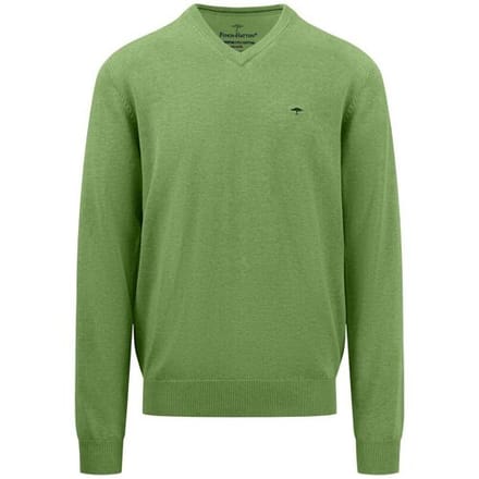 Fynch-Hatton Trui V-Neck Uni Superfine Cotton Bladgroen / male