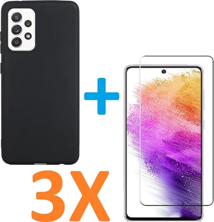 Silicone hoesje zwart met 3 Pack Tempered glas Screen Protector Geschikt voor: Samsung Galaxy A73 5G