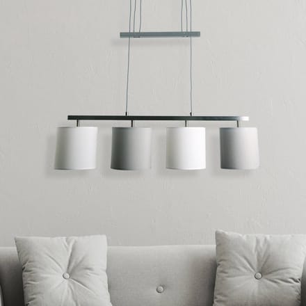 Näve Hanglamp Tilde, stoffen kappen, 4lamps, grijs/wit