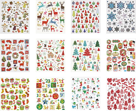 Stickerboek, kerstmis, vel 15x16,5 cm, ca. 584 stuk, 12 vel/ 1 doos