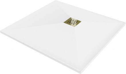 Mexen Stone+ composiet douchebak vierkant 100 x 100 , wit, gouden rooster - 44101010-G