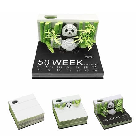Dailygoods- Scheurkalender 2026 - 3D Panda - Afscheurkalender - Tafelkalender - Notitieblok - Creatieve Papierkunst met Houder
