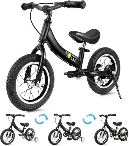 Balansfiets 2-in-1 - Kinderfiets Loopfiets - Evenwicht Trainen - Dubbel Gebruik - 12 Inch - Zwart