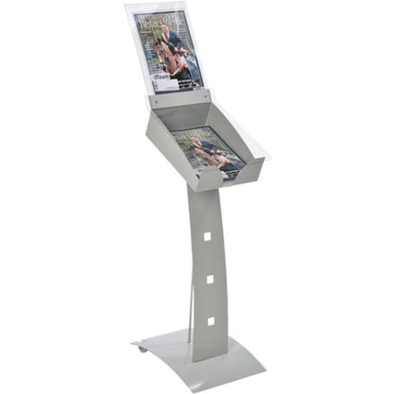 Update Display brochurehouder Outdoor PLUS, DIN A4, verrijdbaar met wielen, geperforeerd plaatstalen ontwerp, zilver