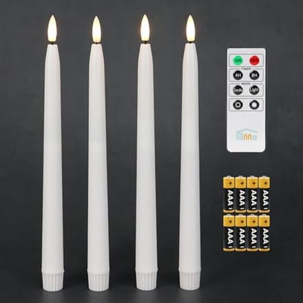 Flameless Taper Candles with Timer and Remote Control - Set of 4 White