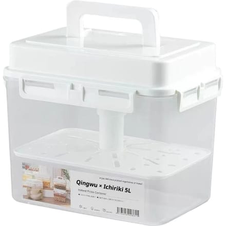 Inmaak Bewaarcontainer Met Afvoerdeksel - Transparante Voedselcontainer Voor Fermenteren Groentebehoud (5L Capaciteit) white