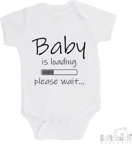 100% katoenen Romper "Baby is loading please wait..." Unisex Katoen Wit/zwart Maat 62/68