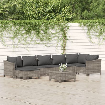 vidaXL - 8-delige - Loungeset - met - kussens - poly - rattan - grijs