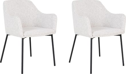 QUVIO Witte eetkamerstoelen Lima - Eetkamerstoel - Eetkamer stoelen - Eetkamerstoel met armleuning - Bouclé - Staal - Wit - Set van 2