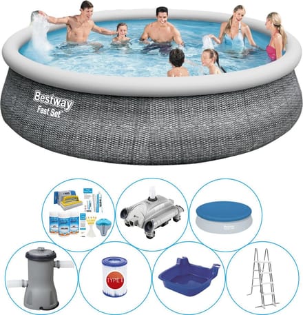 Fast Set Rattan Rond 457x107 cm - Zwembad Inclusief Accessoires