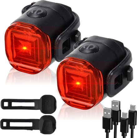 USB-C Oplaadbare LED Fietsverlichting Set – 2 Stuks Waterdicht – Rode Achterlampen voor Fiets, Helm en Werk