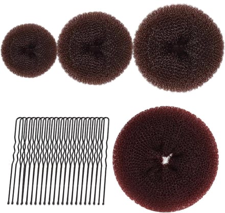 donut hair bun maker set, dutt maker, kapselhulp set, dutkussen voor meisjes (koffie)