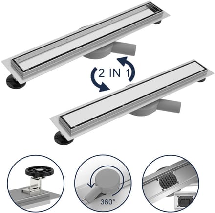 Nurrion Douchegoot met Flens en Flexibele Aansluiting 80 cm - RVS Douchedrain Compleet - Inbouw Douchegoot