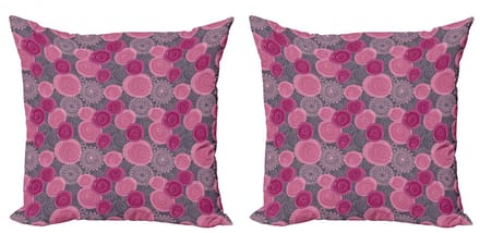 ABAKUHAUS Roze en Grijs Sierkussenhoes Set van 2, Lace gewirbelte Kreis, Modern Accent Dubbelzijdige Digitale Print, 45x45, Fuchsia Magenta Grijs