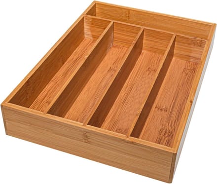 Bamboehouten Bestekbak - 5 compartimenten - 25 x 35 x 6 cm. - organizer - 5 vaks - Kant en Klaar