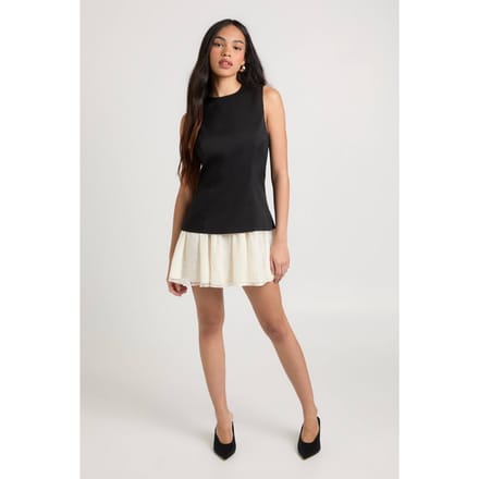 boohoo Dames Kanten Rok Getailleerde Mini Jurk | Zwart | Maat: 44