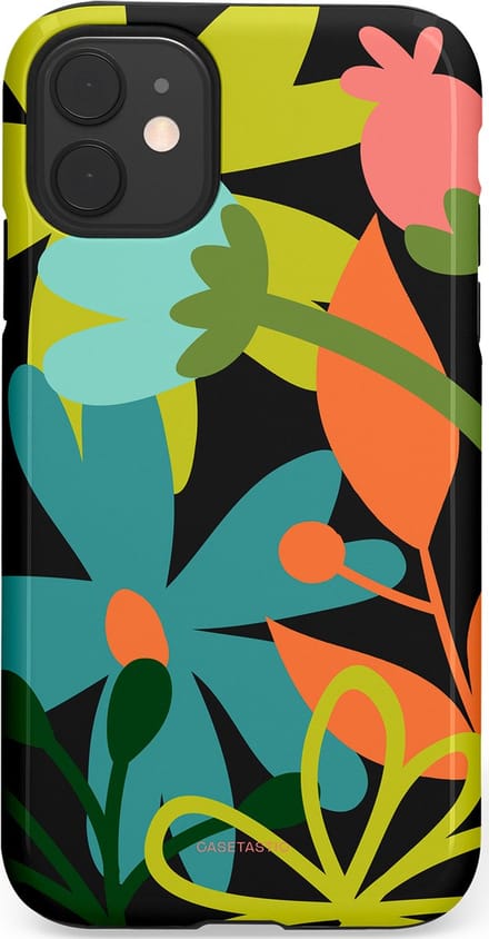 Casetastic hoesje geschikt voor Apple iPhone 11 - Dubbellaagse bescherming - Botanisch Feest - Fashion Case - Zwart Olijfgroen Goud Petrol