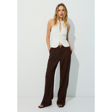 Stradivarius Rechte broek met riem in linnenlook  Bruin 42