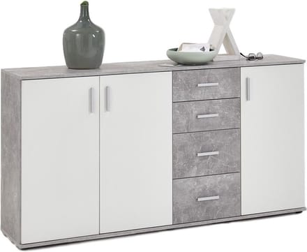 Dressoir Albi 160 cm breed in grijs beton met wit