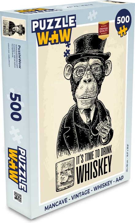 Puzzel Mancave - Vintage - Whiskey - Aap - Legpuzzel - Puzzel 500 stukjes