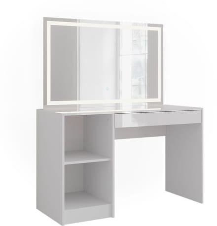 Vicco Sherry Kaptafel met licht – 119.8 cm met LED-spiegel Wit/wit hoogglans