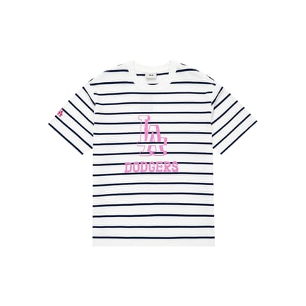 T-shirt décontracté à manches courtes et col rond rayé MLB Unisexe Blanc 3ATSB3033-07IVS L gray