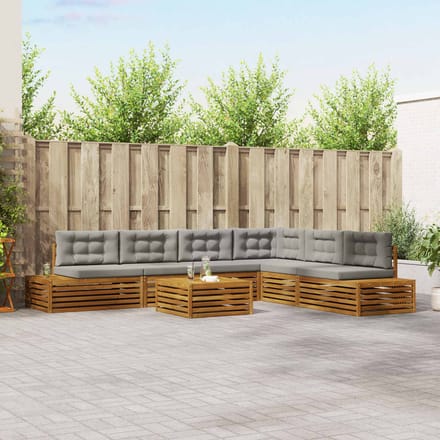 vidaXL - 8 - st - Buiten - bank - set - Massief - Acacia - Hout - en - Polyester