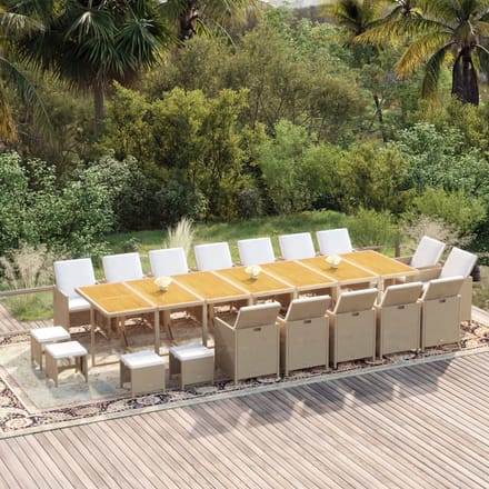 vidaXL - 19-delige - Tuinset - met - kussens - poly - rattan - beige
