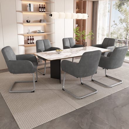 MODFU Eetkamerstoelenset - Ergonomisch Met Armleuningen - Modern - Voor Eetkamer - Leer - Grijs