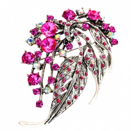 Broche -roze -steentjes -zilverkleur -7 cm - Charme Bijoux