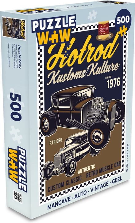 Puzzel Mancave - Auto - Vintage - Geel - Legpuzzel - Puzzel 500 stukjes