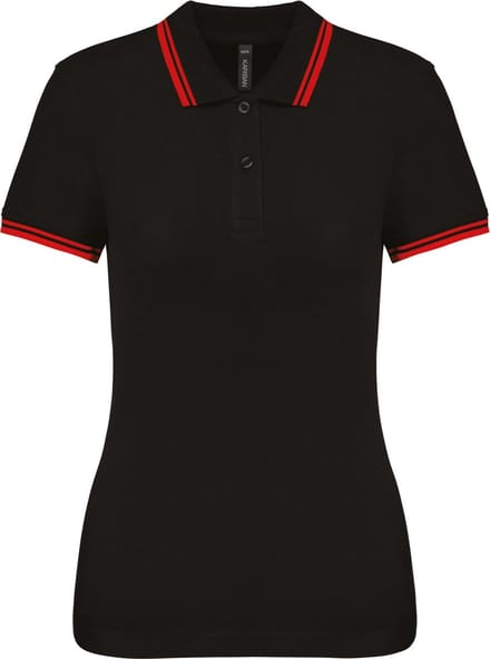 Kariban Gestreepte damespolo korte mouwen K273 - BLACK / RED - S