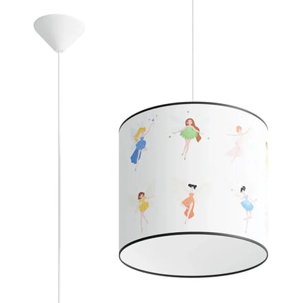Hanglamp FAIRY 30 met kleurrijke feeënprint - Sollux Lighting - IP20 - Veelkleurig pvc behuizing - 30 x 30 x 95 cm - 1 x E27 LED, exclusief lichtbron - Max. 15 W - Moderne hanglamp voor gang, kinderkamer en slaapkamer
