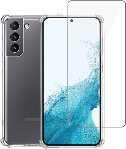 Geschikt voor Samsung S22 Plus Hoesje + Screenprotector – Gehard Glas Cover – Shock Proof Case – Transparant