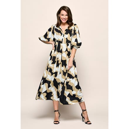 Sophie Print Jurk Zwart / Camel