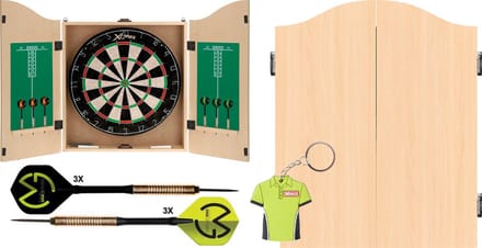 XQMax Michael van Gerwen Dartkabinet - Lichthout - Inclusief Dartbord + 6 Dartpijlen
